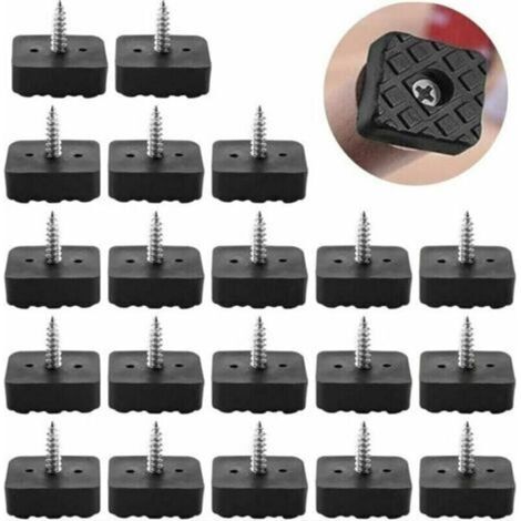 Ecleanfy - 20 Pcs 22x22mm - Noir - Patin Chaise en Caoutchouc Protection Pied de Chaise Anti-Glisse Patin Antidérapant à Visser Tampon Pied de Chaise Anti Bruit Tampon Pied de Chaise Carré (1/4)