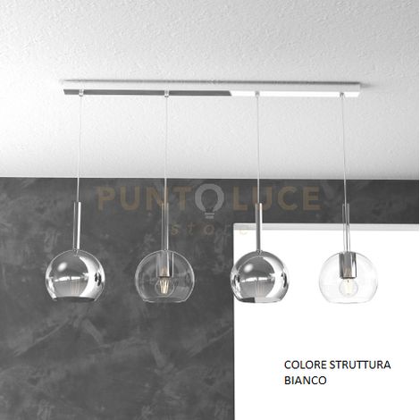 SOSP. BIANCO RETTANGOLARE 4 LUCI VETRI TUTTI PICCOLO (2 X TRASPARENTE + 2 X CROMO) 1155BI-S4 RP-TC