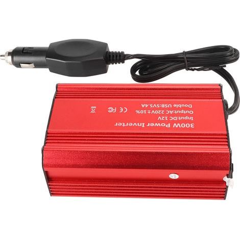 300-W-Kfz-Wechselrichter (12 V auf 220 V), Zigarettenanzünderstecker mit zwei USB-Anschlüssen (3 A/2,4 A), tragbarer roter Adapter (1/5)