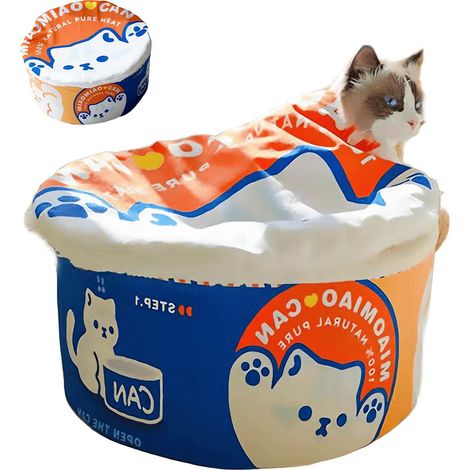 Lit Niche pour, Niche pour Chat pour avec Coussin Amovible Lavable rembourré, Lit apaisant pour Chat Petit Chien (Bleu Orange, L) (1/5)