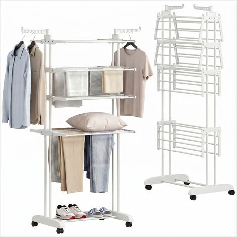 Porte-manteau Étendoir à linge sur roulettes 4 niveaux avec ailes (1/5)