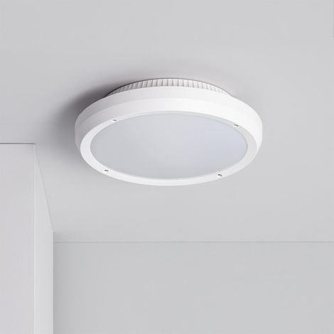 Ledkia – Plafonnier rond extérieur IP65 blanc Ø300 mm – Résistant à l'eau et à la poussière – Pour balcons et façades – Finition polycarbonate (1/7)