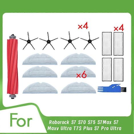 16 pièces d'accessoires pour aspirateur Roborock S7 S70 S75 S7Max S7 Maxv Ultra T7S Plus S7 Pro Ultra : brosse principale, filtre de nettoyage. (1/5)