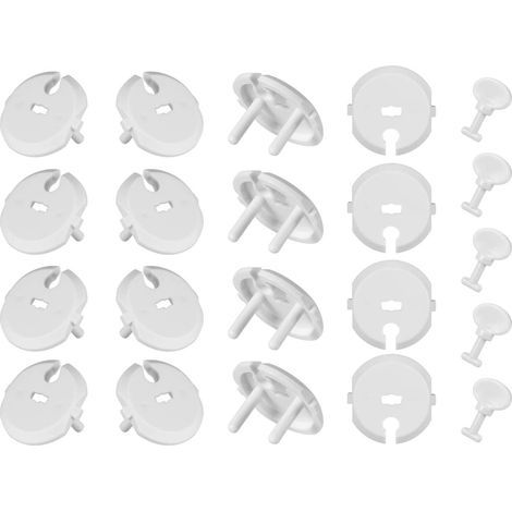 Ensemble de 46 pièces (40 cache-prises + 6 clés) cache-prises de sécurité enfant avec mécanisme rotatif pour prises standard à 2 trous, blanc (1/5)