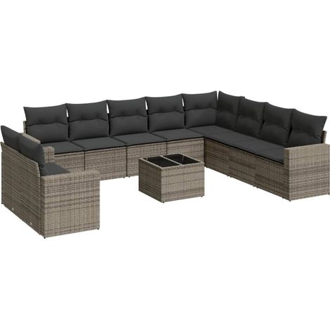 Maison Exclusive - Salon de jardin 11 pcs avec coussins gris résine tressée (1/3)