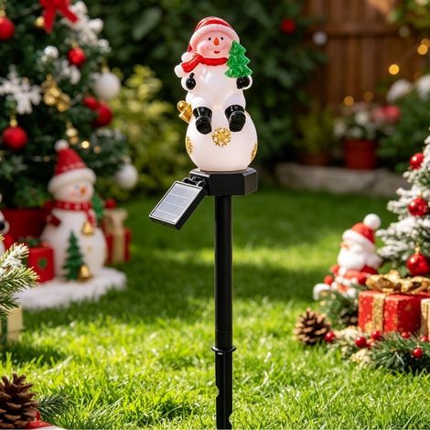 Hot-selling solar-powered outdoor Christmas decorative ground light, waterproof villa lawn light, courtyard landscape light, snowman/snowball seat (fallproof) -
