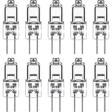 Ampoule halogène G4, 12 V 10 W, blanc chaud 3000 K, 150 lm, dimmable, culot transparent, lot de 10. (1/5)