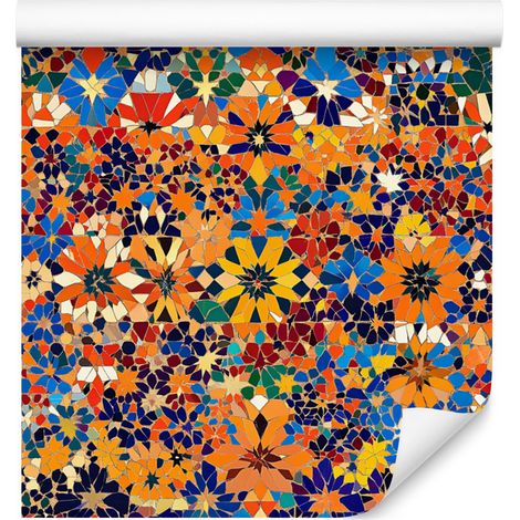 Papier peint mosaïque mexicaine orange, or et rouge 50x1000 cm (1/5)