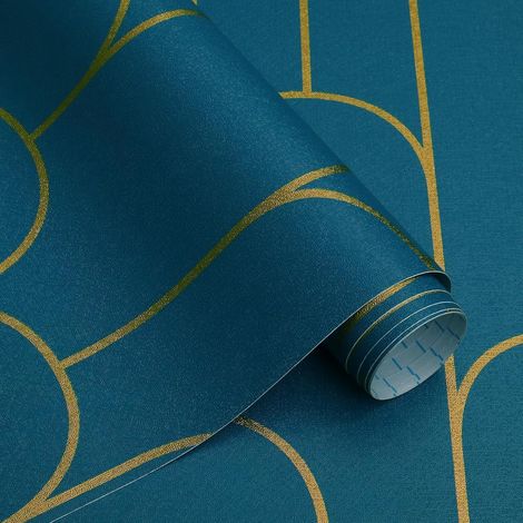 Selbstklebende Tapete Geometrische Gold Türkis 44x300cm Wasserfest Klebefolie (1/5)