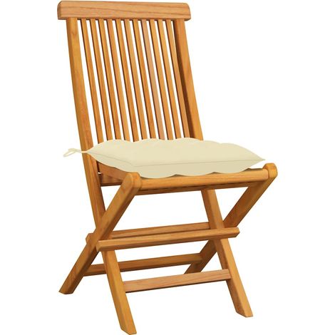 Maison Exclusive - Sedie pieghevoli con cuscini color crema, 4 pezzi, in legno massello di teak. (1/5)