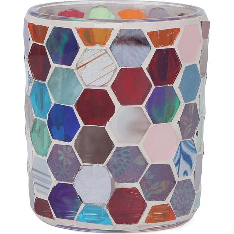 Bougeoir en verre moderne européen coloré Hexagonal mosaque bougeoir maison bougie dner décoration (1/5)
