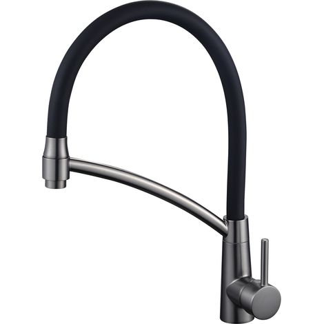 Kitchen electroplated sink single-pipe faucet, hot and cold water dual-use pull-out household vegetable wash basin rotating all-copper faucet -- Little Goddess Gun gray model