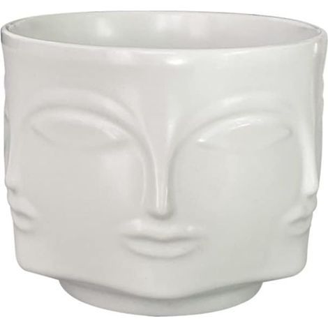 Vase en céramique en forme de visage, pot de fleurs moderne d'intérieur, statuette de visage humain créative, décoration pour chambre (blanc) (1/5)