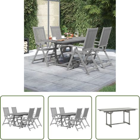 The Living Store Ensemble à manger de jardin 5 pcs Bois d'acacia solide - Ensemble Salon De Jardin - Meubles De Jardin - Table Extensible - Chaise Ajustable - Acacia Massif (1/5)