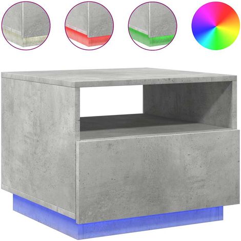 Mesa de centro de salón con cajón diseño moderno con luces LED 50 x 49 x 40 cm madera de ingeniería gris DEC037658