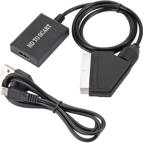 BEBUSINGOTO HDMI-zu-SCART-Konverter, 1080p-HD-Audio-/Video-Adapter für HDMI zu SCART, Sky-Box-Set-Top-Box