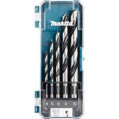Makita D-72861 5 Piece Brad Point Wood Drill Bit Set 4 5 6 8 10mm Bits + Case (1/4)