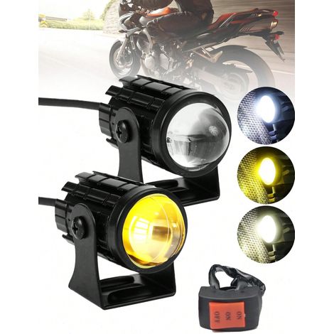 2 phares LED pour moto avec 1 interrupteur, Mini projecteurs en aluminium, Lumières externes bicolores pour motos et véhicules électriques (1/5)