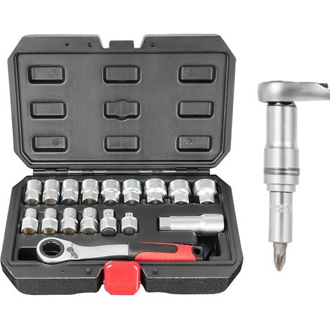 Ensemble de douilles et cliquet – Kit d'outils réparation véhicule pour mécanicien, kit d'assemblage précision, tâches plomberie électrique, équipement d'atelier garage - (1/5)