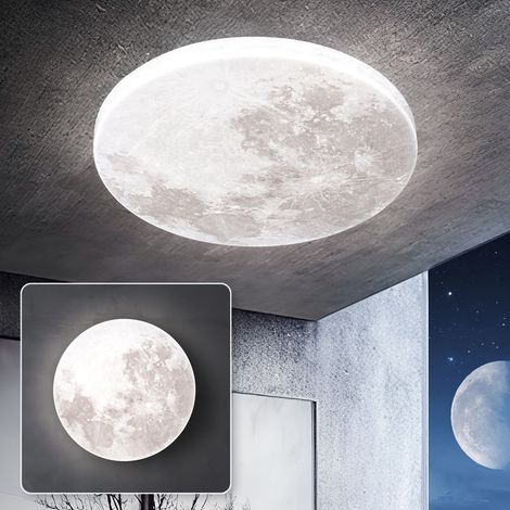 Plafonnier encastré à intensité variable de style lune de 35 cm, plafonnier moderne LED 24 W pour chambre à coucher, couloir, chambre d'enfant, blanc (1/5)
