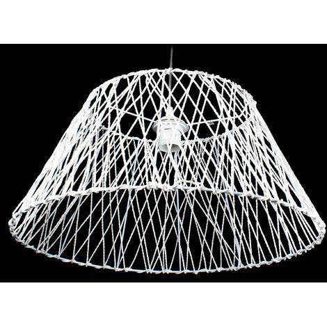 Suspension abat-jour tressé en corde blanche – Diamètre 60 cm – Hauteur 23 cm – Pour ampoule design – Plafonnier suspendu décoratif – Corep (1/4)