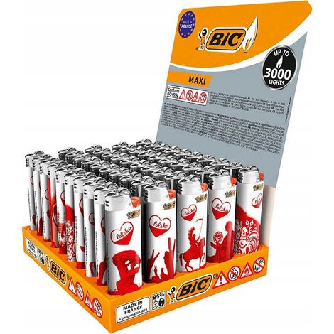 Accendini decorativi Bic J26, confezione maxi colorata mista da 50 pezzi