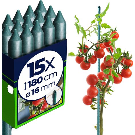 Estaca para plantas, acero revestido, 180 cm de alto, 1,5 cm de diámetro, compatible con diversas plantas, paquete de 15 unidades. (1/5)