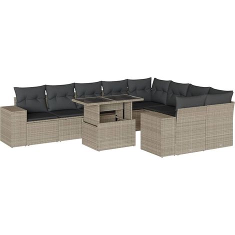 vidaXL Set Divano Giardino 10 pz con Cuscini Grigio Chiaro Polyrattan (1/5)