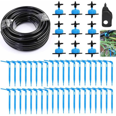 Kit d'irrigation goutte à goutte 20M avec tuyau micro 3/5 mm, 40 flèches bleues, 10 goutteurs 8 L/h, système d'arrosage automatique pour jardin, balcon, serre et carrés potagers. (1/5)