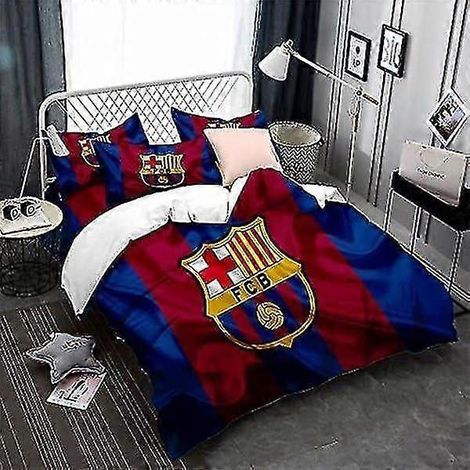 Parure de lit enfant FC Barcelone, housse de couette et taie d'oreiller en polyester 90 fils/cm², 135 x 200 cm, motif FC Barcelone.