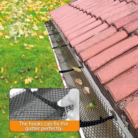 Grillage Protection Gouttière - Plastique Flexible Résistant - 6 m x 16 cm - Noir - Pour Drainage Eaux Pluviales - 4 Pièces avec 60 Clips (1/5)