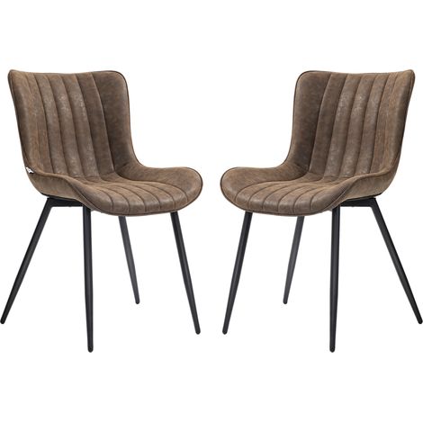 Set aus 2 modernen Esszimmerstühlen, braun gepolstert, für Wohnzimmer, Schlafzimmer