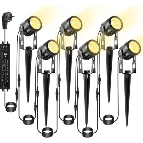 Spot extérieur LED COB Lampe led jardin encastrable spot extérieur à piquer lumiere blanc chaude Étanche IP65 Spot Lighting Paysage LED éclairage Plug pour Tree Bush Cour mur mur lot de 6 (1/5)