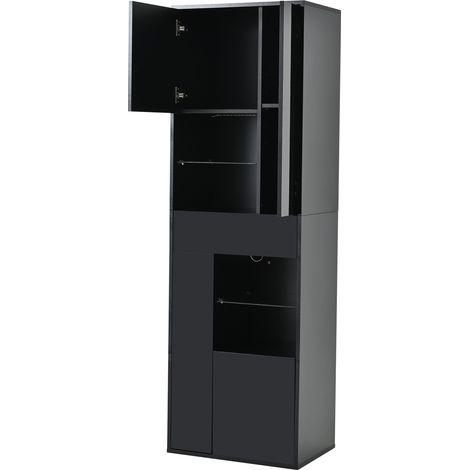 Vitrine noire haute brillante avec LED, 1 tiroir, 4 armoires, rangement modulable 55x38x170 cm (1/5)