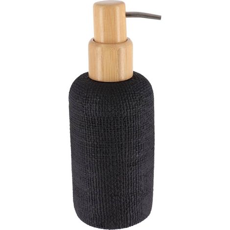 Dosificador redondo de poliresina con efecto malla y bomba de bambú 340ml - negro - Tendance