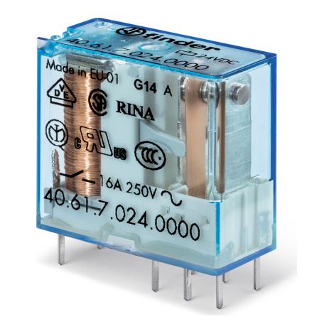 Relais circuit imprimé 1RT 16A 24V DC sensible AgSnO2 FINDER 406170244000PAC