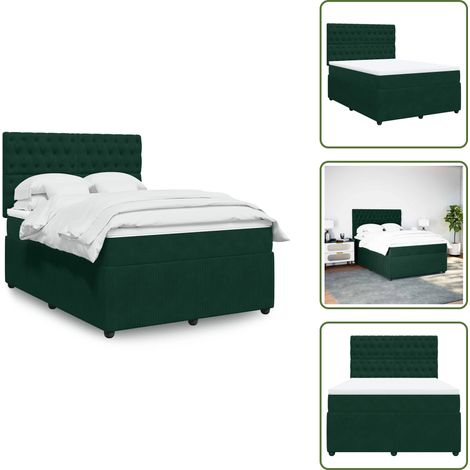 Sommier à lattes de lit et matelas Vert foncé 140x190cm Velours - Sommier À Lattes De Lit - Sommiers À Lattes De Lit - Lit - Meuble De Chambre À Coucher (1/5)