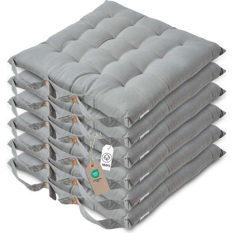 Galette de Chaise 40x40 cm, Lot de 6, Coussin de Chaise en Coton, Coloris Gris (1/5)