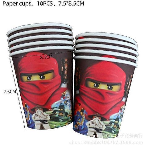 Assiettes en carton Ninjago, gobelets en carton, essuie-tout, boîtes de Rice Krispies, nappe de fond, nappe de fond avec fanions, anniversaire Ninjago (1/5)