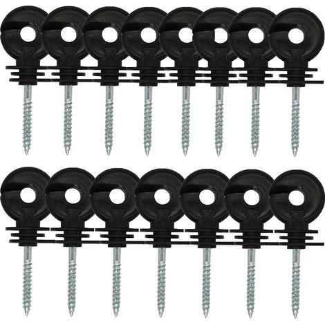 Isolateurs pour clôture électrique 15 pièces, isolateurs à vis noirs, supports annulaires pour poteaux de clôture adaptés aux fils polyélectriques et fils en aluminium, accessoires de clôture pour pot (1/5)