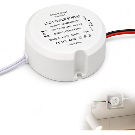 Driver LED Étanche IP66 12 V 36 W avec Interrupteur, Transformateur et Alimentation pour Ruban LED, Modules Lumineux et Éclairage Basse Tension, Usage Domestique (1/5)