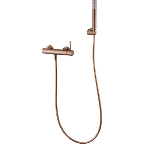 IMEX Set de ducha Monza en latón con acabado PVD oro rosa tubo flexible PVC 180 cm soporte ABS manija redonda y cartucho cerámico Ø35 mm - Modelo Imex-BDM039-5ORC Monza