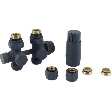Radiateur multibloc avec thermostat – Entraxe de moyeu: 50 mm, kit de raccords de vanne en cuivre de 15 mm – Forme d'angle et de passage avec cône Euro (1/4)