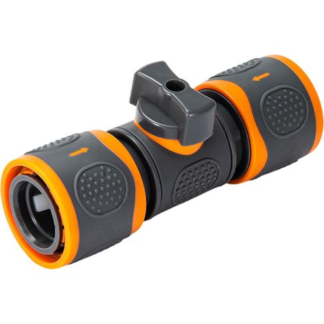 Robinet d'eau droit à double extrémité orange, Raccords rapides doubles pour tuyau polyvalent — Jardinage extérieur