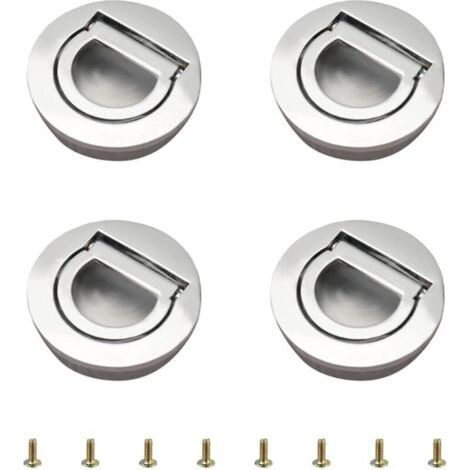 Pair Lot de 4 (argent vif) poignées rondes avec anneau de traction intégré, poignées cachées tatami invisibles, quincaillerie de meuble avec vis pour armoire, tiroir (1/5)