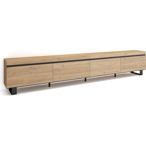 Skraut Home – Meuble TV avec rangement chêne – Dimensions 320x35x57cm – Design industriel moderne – Grand espace de rangement pour TV grand format (1/5)