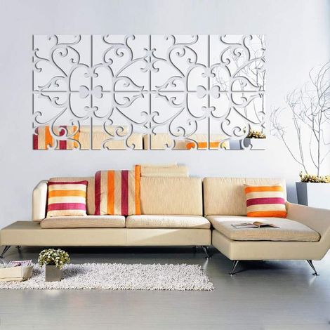 Lot de 4 stickers muraux effet miroir 3D en acrylique - Décoration murale amovible - Pour salon, chambre à coucher, escalier, Fleur, 8PCS