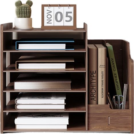 Organisateur de Bureau Multifonctionel Corbeilles à Courrier en Bois Compartiment 6 étages 2 colonnes (1/4)