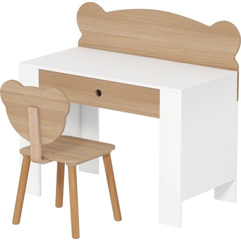 Escritorio infantil con silla y cajón de madera color natural HOMVRA (1/5)