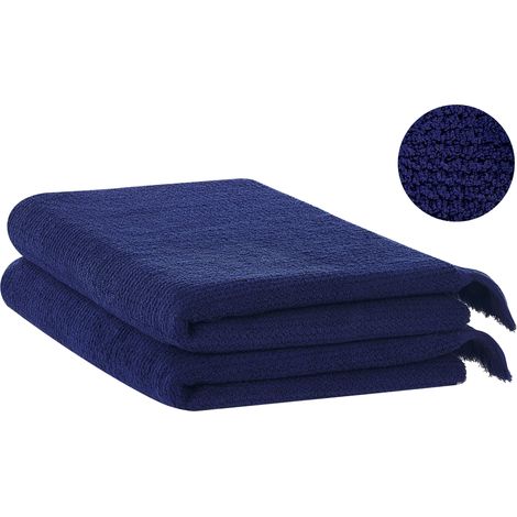 Conjunto de 2 toallas de algodón azul marino rizo textura borlas baño Atiu (1/5)